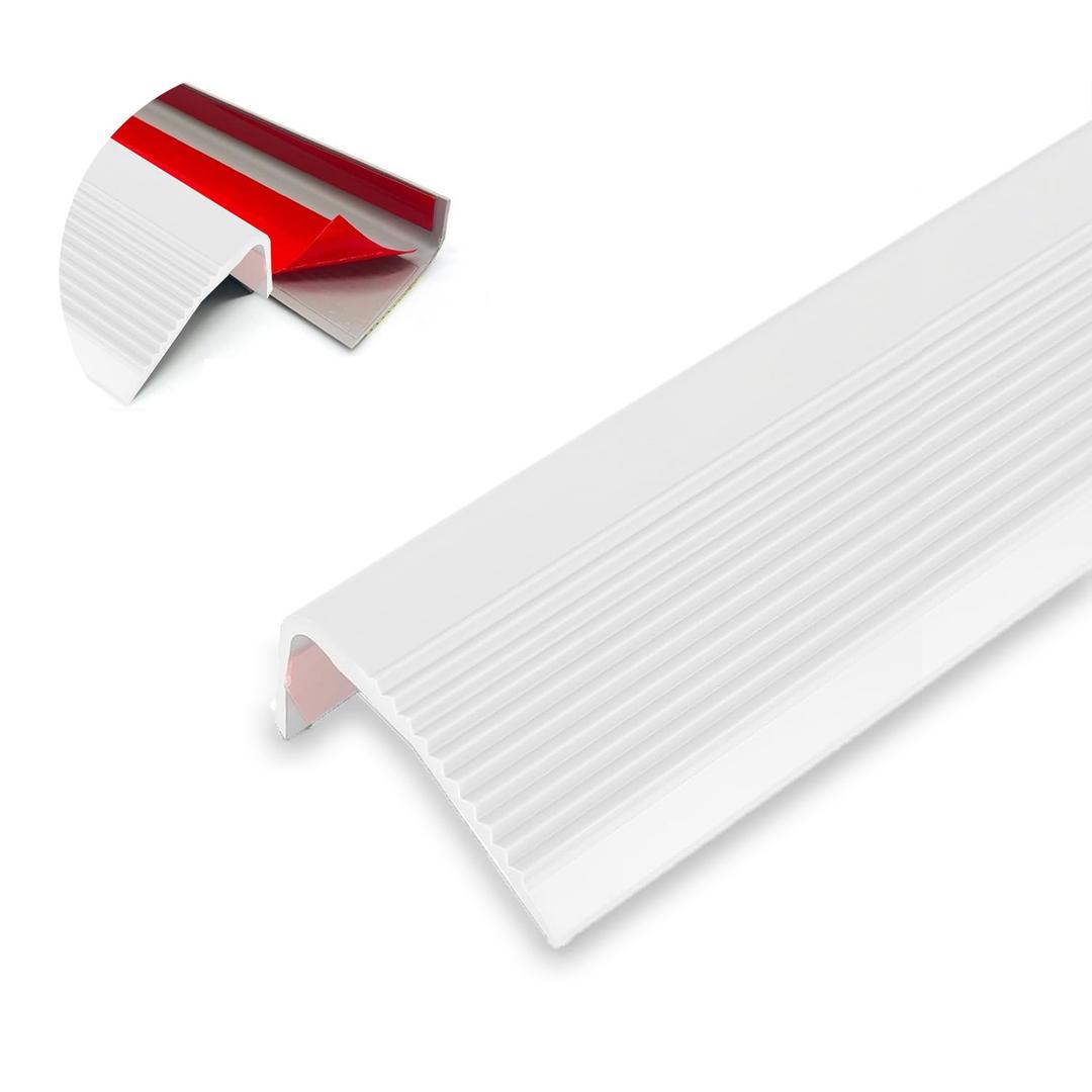 Stair Nosing 72in Anti-Slip Edge Protector - Vinyl Rubber, Waterproof Self-Adhesive Stair Edging for Outdoor & Indoor White (6ft)