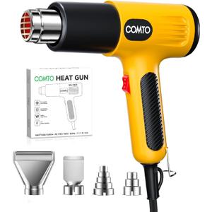 1600W Heat Gun, Hot Air Gun with 2 Temp Settings, 4 Nozzles, Overheat Protection, for Shrink Tubing, Shrink Wrap, Crafting, Resin, and DIY Projects - Yellow
