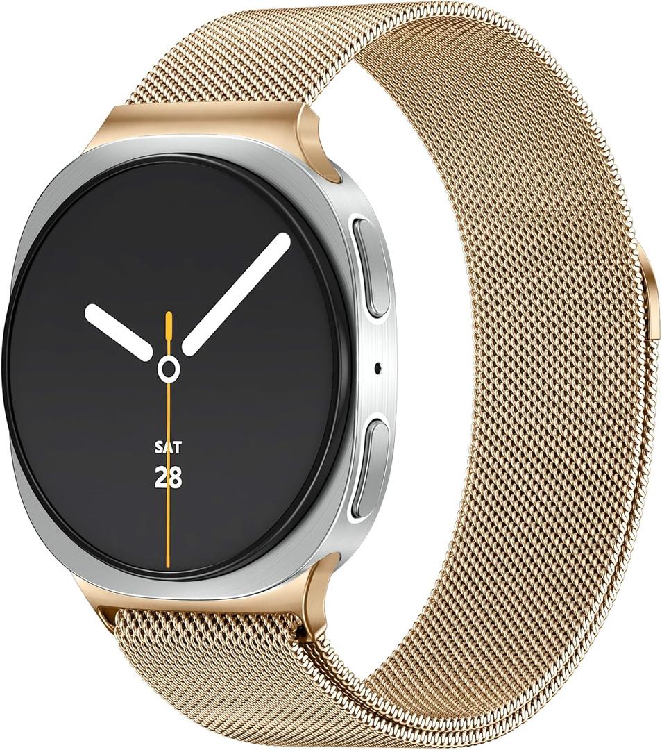 JKD Metal Band Compatible with Samsung Galaxy Watch 8 Band 40mm 44mm/Watch 8 Classic Band 46mm, Soft Stainless Steel Mesh Loop Magnetic Clasp Wristbands Women Men for Galaxy Watch 8/8 Classic 2025 (RoyalGold)