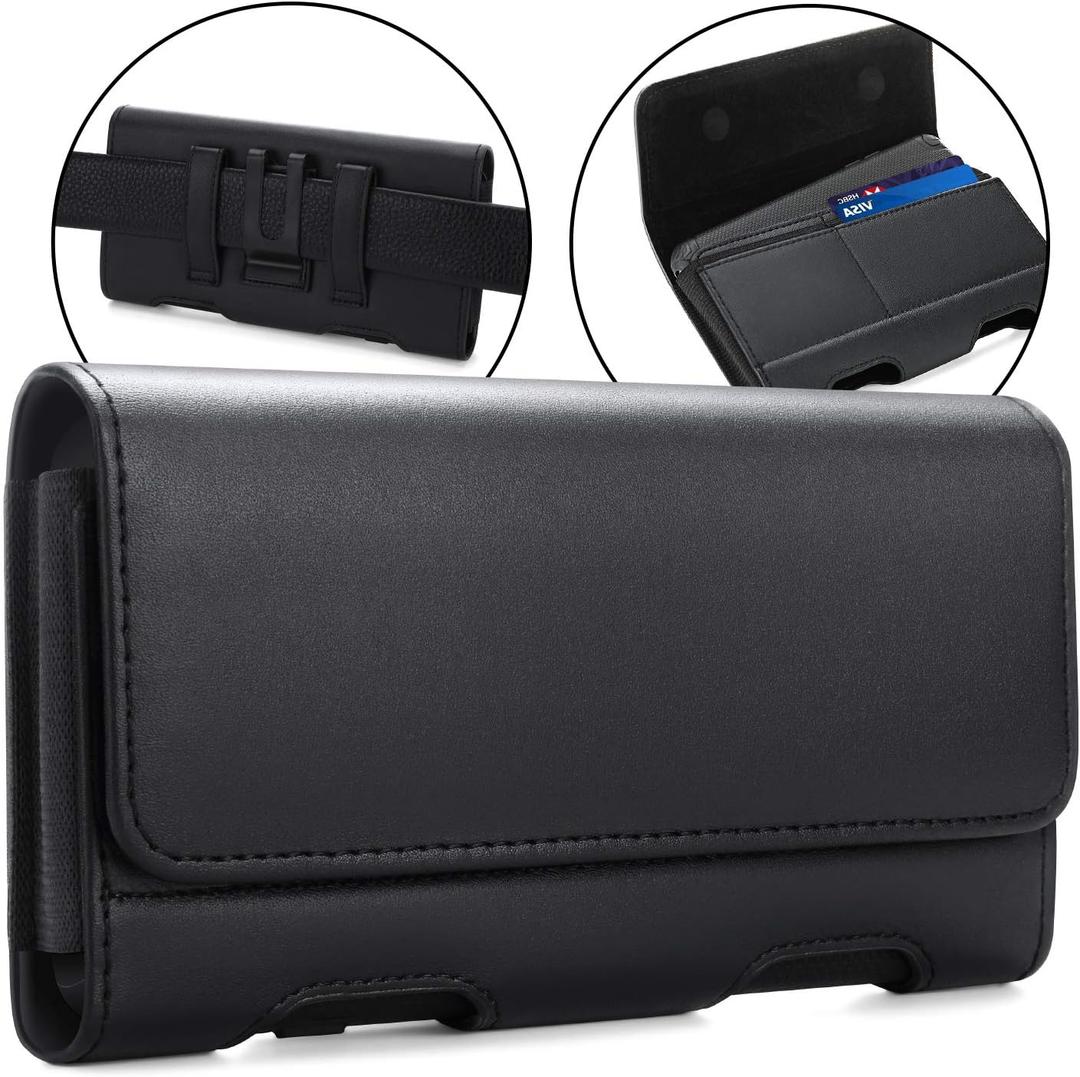 BECPLT for Galaxy S25 Ultra S24 Ultra S23 Ultra S22 Ultra 5G Note 20 Ultra 5G Note 10+ Plus 5G Holster Black Leather Carrying Cell Phone Holder Belt Clip Holster Case Pouch for Galaxy A14 5G S21 Ultra (XL (6.85" x 3.6" x 0.75"))