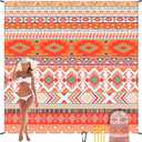 Beach Blanket Waterproof Sandproof Beach Mat 79" X 83"/10'x9'for 2-8 Adults Quick Drying Outdoor Picnic Mat Beach Accessories for Travel, Camping, Hiking (Bohemian Orange)