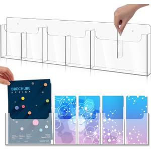 Sherr Acrylic Brochure Holder Wall Mount with Removable Adjustable Dividers, 6/ 3 Pockets Large Capacity Literature Display Stand for 4''x 9'',8.5''x11'' Pamphlets, 26.7''x7'' for Office Hotel Lobby