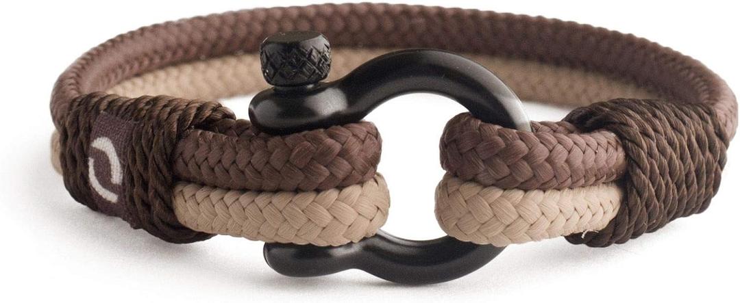 Mens Rope Bracelet - Stainless Steel Black Shackle, Extremely Durable and Scratch Resistant Waterproof Paracord, Handmade, Nautical Wristband for Men (Brown)