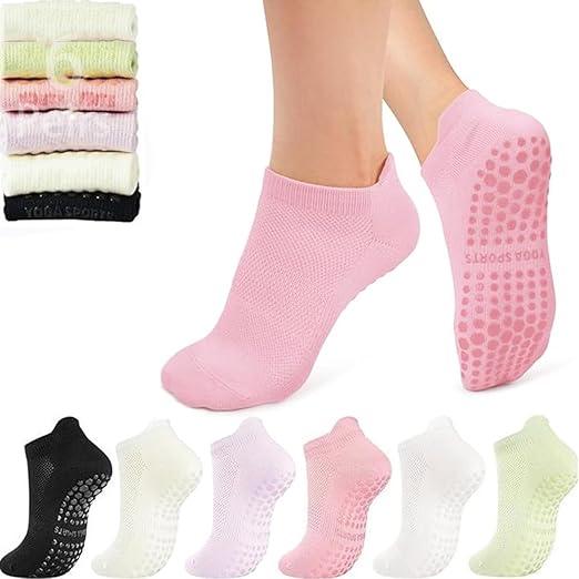 LUCKIEY Non-Slip Pilates Socks for Women 6 Pairs - Yoga, Barre, Hospital, Barefoot Grip Socks