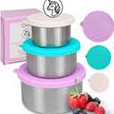 Stainless Steel Snack Boxes with Silicone Lids for Kids, Lunch Box Containers for Girls Toddler Daycare No-Spill Leakproof, Reusable Metal Cups, School Travel Food Storage, Pink Purple Unicorn