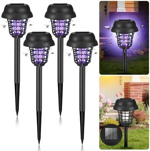 4 Pack Bug Zapper Solar Mosquito Zapper Repellent Outdoor Patio Waterproof,Auto On/Off Purple or White Light, Solar Powered Gnat Flying Insect Bug Zappers for Yard, Garden, Backyard, Pathway