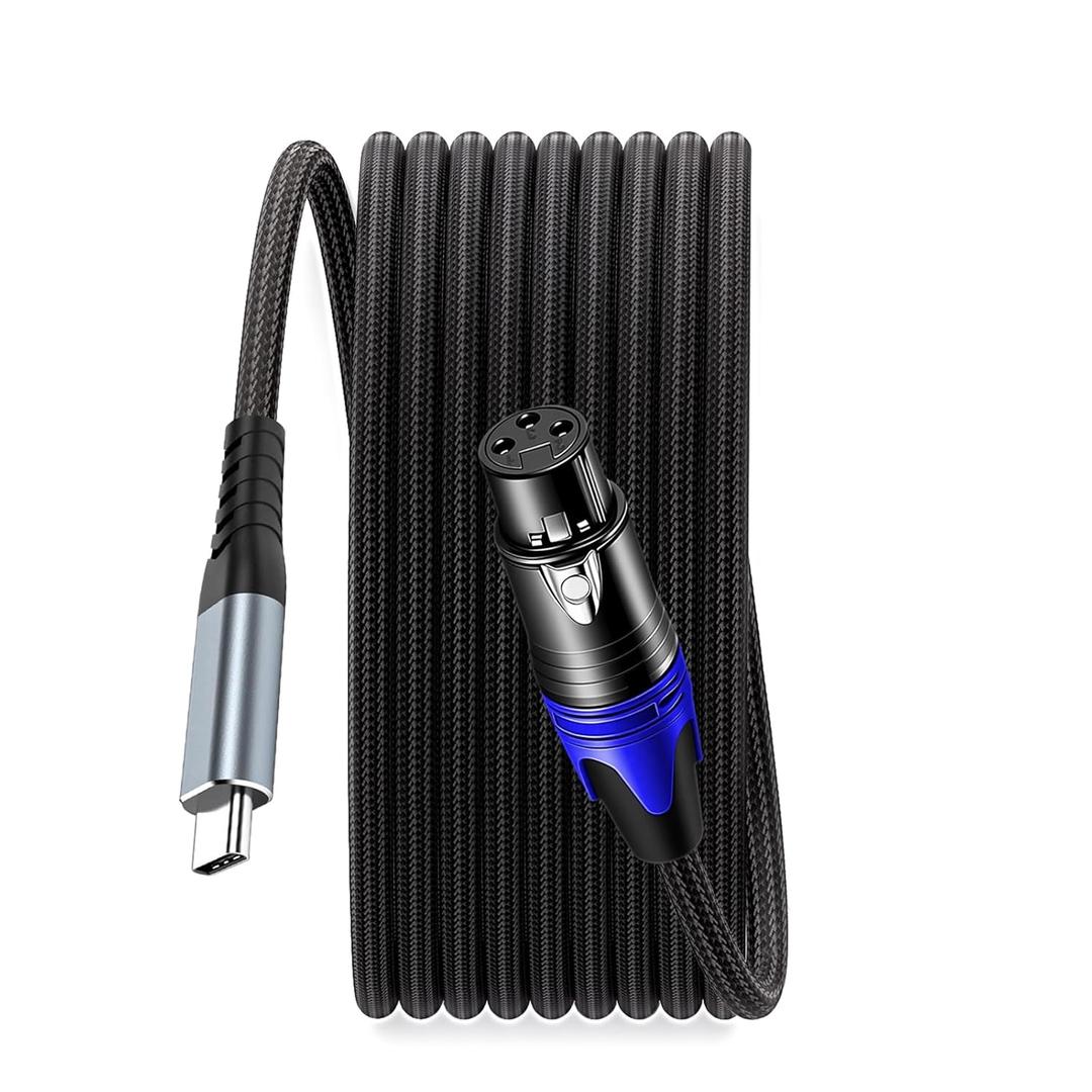 SZRMCC USB C to XLR Cable USB Type C to XLR 3pin Male Mic Audio Braided Cable for iPhone Smartphone Amplifier Speaker Mixer Console Shure Microphone (XLR Female, 1M|3.3FT)