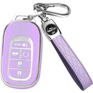 QBUC for Honda Key fob Cover with Keychain,Car Key Case Protector Compatible with Honda Accord Civic HRV CRV Pilot 5 Buttons Smart Remote Key (purple)