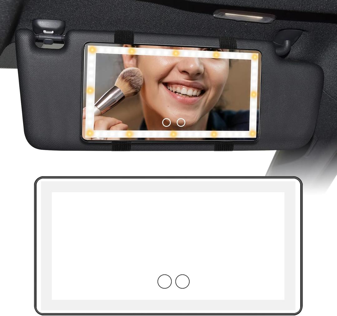 Car Sun Visor Vanity Mirror, Car Accessories for Women, Rechargeable Car Makeup Mirror, Universal Dimmable Touch Screen Cosmetic Mirror Car Accessories Compatible with Car Truck SUV (Black)