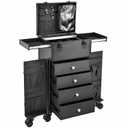 Joligrace Professional Rolling Makeup Case 4 Drawers Pro Makeup Artist Cosmetic Train Case Hairstylist Travel Case Portable Make Up Station with Multiple Compartments Extra Large - Black