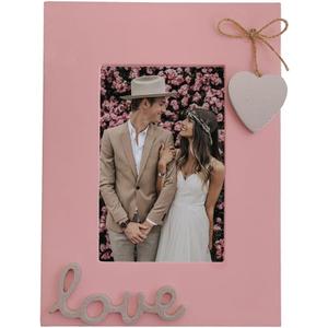 4x6 Love Picture Frame Pink Vertical with Silver Heart for Table Top and Wall Mounting-Distressed Wooden Photo Frame HD Glass Inside (pink3)