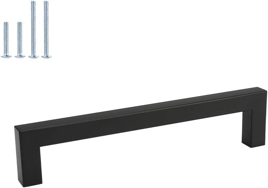 homdiy 15 Pack Black Cabinet Pulls 6-1/4 Inch Matte Black Cabinet Pulls Stainless Steel Drawer Dresser Handles, 160mm Square Bar Hardware Drawer Handles Stainless Steel Dresser Hardware, LSJ12BK160