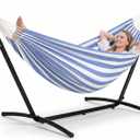 SUNCREAT Portable Outdoor Hammock with Stand Included, Blue Stripes