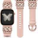 Minyee Celtic Knot Silicone Band Compatible with Apple Watch Band for Women 38/40/41/42mm(Series 11/10), Dressy Thin Soft Silicone Stylish Sport Strap for iWatch Series 11 10 9 8 7 6 5 4 Ultra/SE 3 2 1 (Sand Pink/Rose Gold)