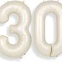 SUWEN 40 Inch Large Cream White 30 Balloon Numbers Big Foil Helium Number Balloons 0-9 Jumbo Happy 30th Mylar Birthday Party Decorations for Women or Men Anniversary Party Supplies