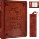 Large Bible Cover Case for Men Women, Mens Bible Covers Cases Leather Bible Cover Carrying Case for Women Men with Handle Zippered Bible Book Cover Holder Bag Case(Brown, L)