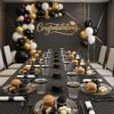 BESTVIP 350Pcs Clear Black Plastic Plates for Party, Disposable Dinnerware Set for 50 Guests, 100 Plastic Plates, 50 Cups, 50 Pre-Rolled Napkins with Cutlery for Graduation Party, Wedding, Halloween