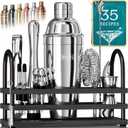 BARE BARREL Mixology Bartender Kit Bar Set | 14-Piece Cocktail Shaker Set | Martini Barware Mixing Tools for Home Bartending | 35 Recipe Cards | Gift Set (24oz Cobbler Shaker, Silver/Black)
