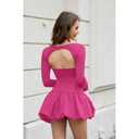 NJWS Women Bubble Mini Dress Long Sleeve Square Neck Backless Puffy Skirt Dress Short Formal Dresses Size S