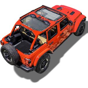 Savadicar Mesh Shade Top, Roof Sunshade Cover for 2018-2023 Jeep Wrangler JL JLU 4XE 4 Door, UV Protection & Heat Reduction for Enhanced Comfort on The Road, Durable Polyester, American Flag, Black