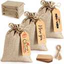 25Set Reusable Burlap Gift Bags with Drawstring, 5x7" Small Party Favor Gift Bags + Bonus Gift Tags & String, Brown Linen Sacks Bag for Wedding Party Favor, Coffee, DIY Craft Sachet Bulk Bags