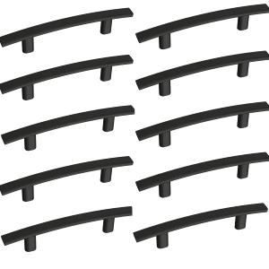 Modern Curved Arch Handle - Pack of 10 Matte Black Cabinet, Drawer and Furniture Hardware - Kitchen Cupboard Door, Bedroom Dresser Drawer, and Wardrobe 5-1/4" Length (Matte Black) (3" Hole Center)