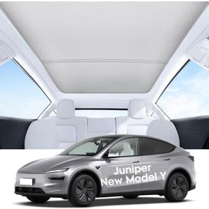 2025 Upgrade Tesla Model Y New (Juniper) Sunshade Roof [No Gaps, No-Sagging] Tesla Y Accessories Heat Insulation Foldable Glass Sunroof Cover for Model Y Juniper 2025-2026, 2PCS-Gray