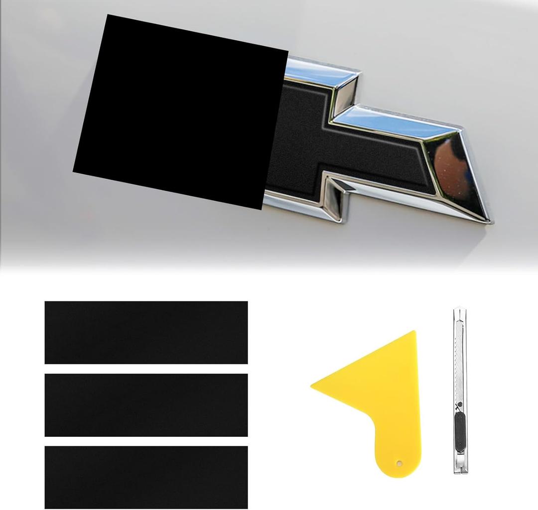 QianBao Compatible with 11.8" x 4" Chevy Bowtie Emblem Vinyl Wrap Kit with Spatula and Cutter 3 Pcs Universal Logo Overlay Black