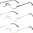 Half Frame Reading Glasses, Half Metal Moon Readers for Women Men 2.00