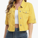 MISS MOLY Women's Cropped Denim Jackets Summer Short Sleeve Classic Casual Jean Jackets M