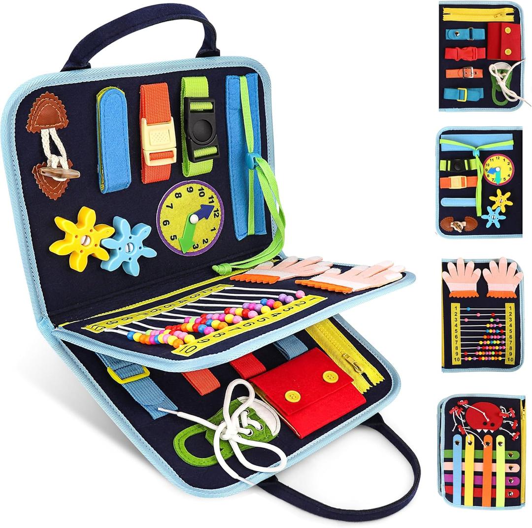 Busy Book for Toddlers - Montessori Busy Board with Sensory Activities for Learning Fine Motor Skills, Travel Toys for Toddlers for Airplane, Car. for Boys and Girls. (Navy Blue) Busy Book for Toddlers - Montessori Busy Board with Sensory Activities for Learning Fine Motor Skills, Travel Toys for Toddlers for Airplane, Car. for Boys and Girls. (Navy Blue)