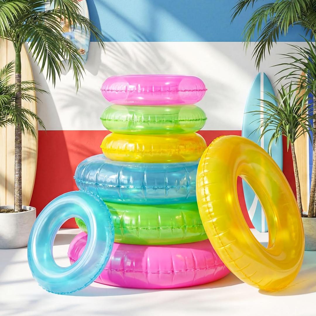 8pcs Transparent Inflatable Pool Float Adult with 2 Sizes, Swimming Rings Tubes Raft Floats Rings Inner Tubes for Summer Pool Party Decorations