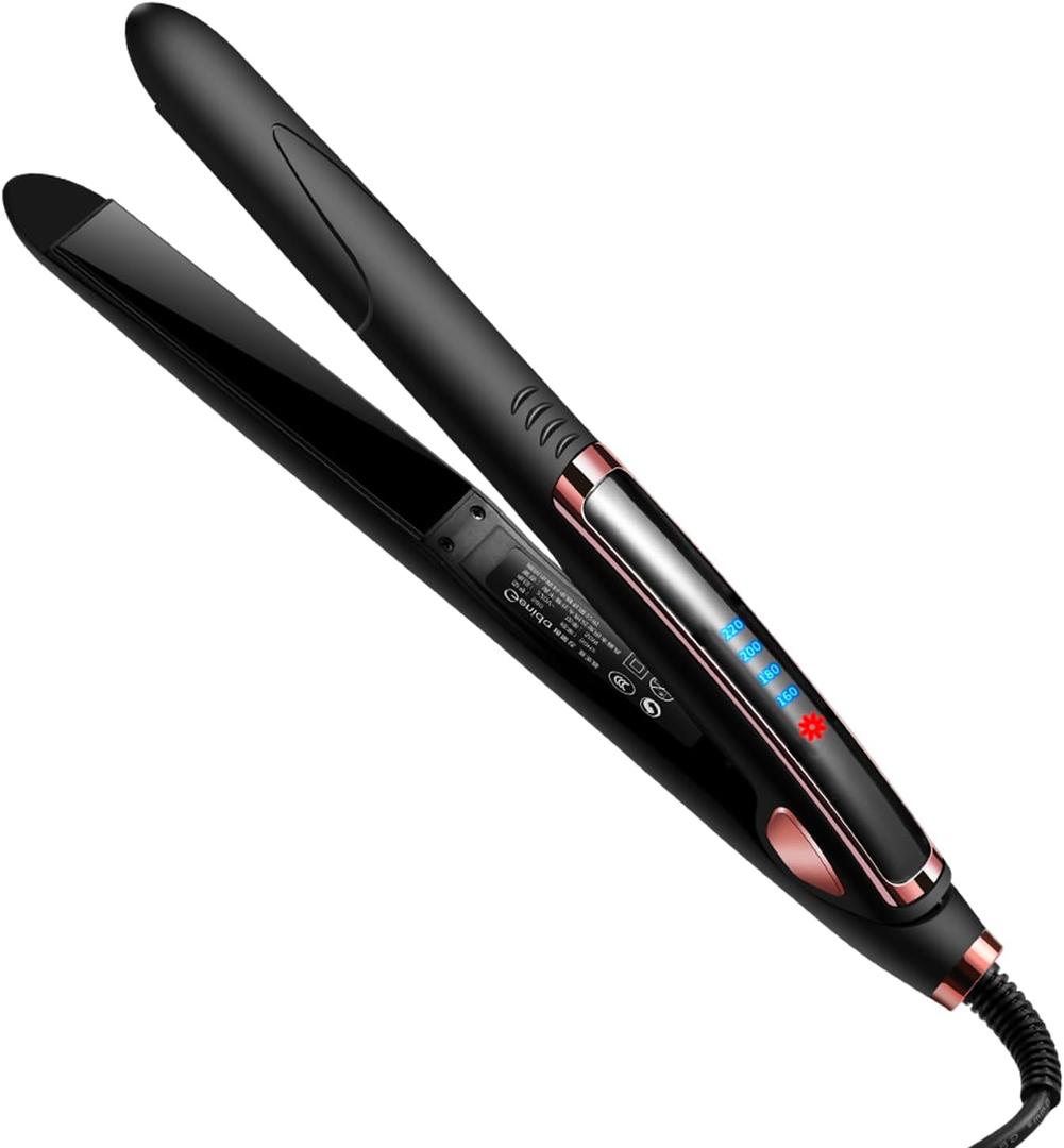 1 Inch Flat Iron, Professional Ceramic Hair Straightener for Curly Hair, Fast Heating, Dual Voltage, Black