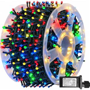 Dazzle Bright 164 FT 500 LED Christmas String Lights, Waterproof Green Wire String Lights with 8 Modes, Outdoor Christmas Decorations for Indoor Garden Party Yard Decor (Multi-Colored)