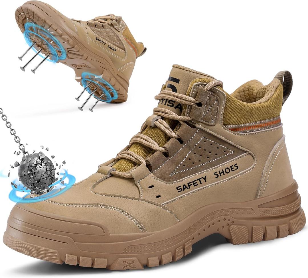 Steel Toe Work Boots for Men - High Top Puncture Resistant Safety Boots - Industrial Boot for Worker - Comfortable Work Boot for Construction (11, Brown-3086)