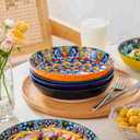 Artena Pasta Bowls, 50oz Large Salad Serving Bowls, 9.75'' Plates Bowls Set of 4, Big White Ceramic Soup Bowls for Kitchen, Embossment Shallow Dinner Bowl, Microwave Dishwasher Safe, Multiple Patterns