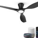 TALOYA 52 Inch Smart Ceiling Fans with Lights Led Remote Control Flush Mount Low Profile for Bedroom Farmhouse Patio Outdoor Living Room Kitchen Dining Room,DC Motor,Reversible, Black