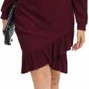 Women's Crewneck Casual Long Sleeve Sweater Dress Ruched Wrap Work Wedding Split Mini Dresses (XXL)