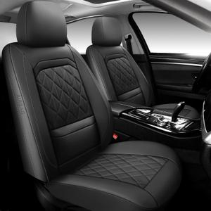 Car Seat Covers Full Set,Luxury Leather Seat Covers for Cars,Universal Waterproof Interior Seat Covers, Automotive Car Seat Cover for Most Vehicles,Truck,SUV Black, Front, Rear