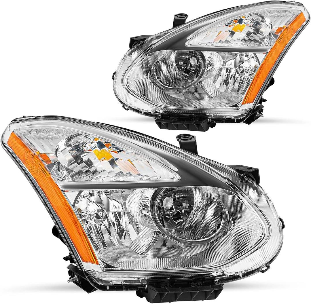 Headlights Headlamp Compatible With Nissan 2008-2013 Rogue, 2014-2015 Rogue Select (NOT FIT HID Headlights) OE Style Head lights Assembly Halogen Chrome L+R for 2008 2009 2010 2011 2012 2013
