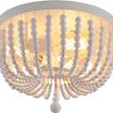 Q&S White Boho Beaded Chandeliers Flush Mount Ceiling Light,3-Lights Small Chandelier Light Fixture for Bedroom,Kitchen,Dining Room,Living Room,Stairway Gazebo