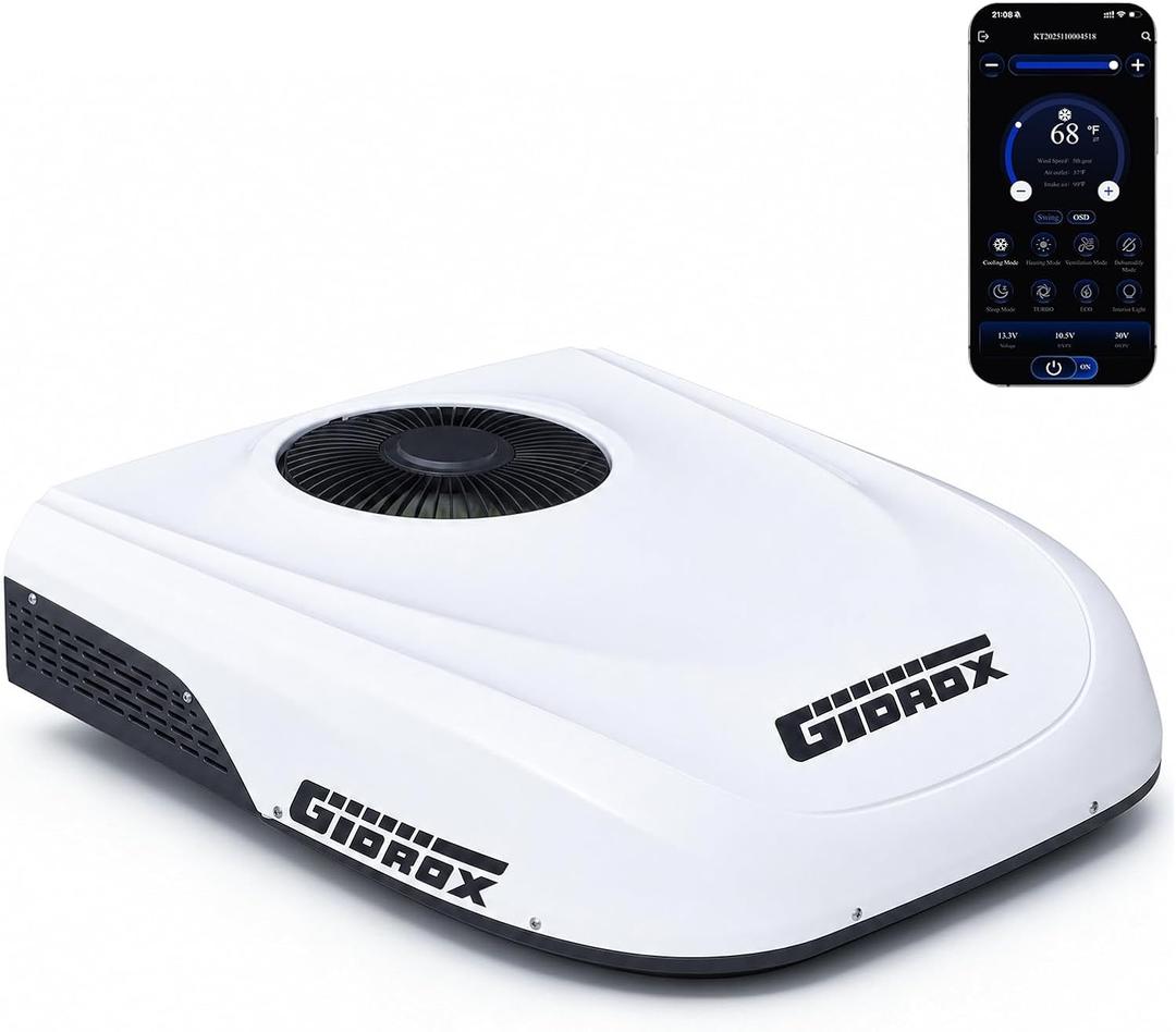 10000 BTU 12V DC RV Air Conditioner with Heater - Battery Powered, Low Power Consumption, Ultra Quiet & Fast Cooling Upgraded Rooftop AC Unit with APP Remote for Camper Van and Truck