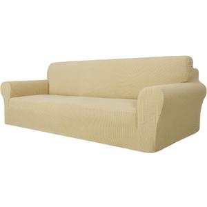 MAXIJIN Super Stretch Couch Cover for 3 Cushion Couch, 1-Piece Universal Sofa Covers Living Room Jacquard Spandex Furniture Protector Dogs Pet Friendly Fitted (Extra Large, Beige)
