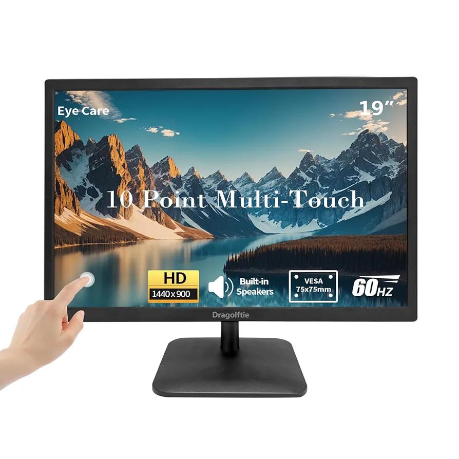 19 Inch Touchscreen Monitor HD 1440x900P, Built-in Speakers, VESA, TN Panel Desktop PC Touch Screen Monitor with HDMI & VGA & Type-B Ports, Low-blue Light Computer Touch Display, 60Hz, Black