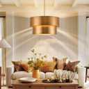 Gold Chandelier Light Fixture, 21" Drum Chandeliers with 2-Layer Antique Bronze Metal Shade, 6-Lights Large Pendant Light Fixture, Chandeliers for Dining Room Bedroom Living Room Kitchen Island Foyer, 21+17 Inch