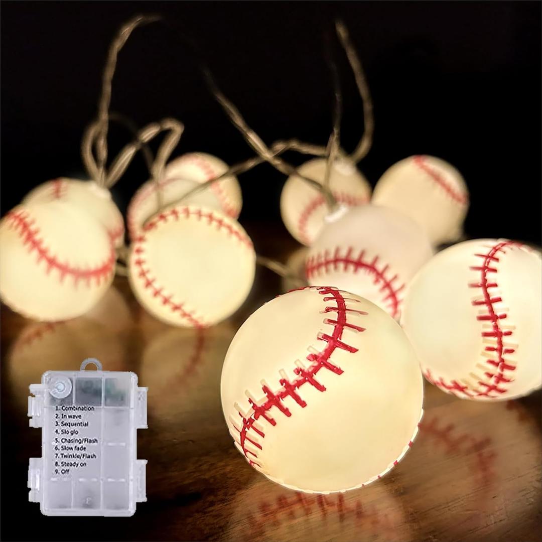 YEAMAR Baseball String Lights 20 LED 14FT Baseball Decor Battery Powered Indoor/Outdoor for Boys Room Ball Sport Theme Party Decorative,Birthday,Football Lovers Gift