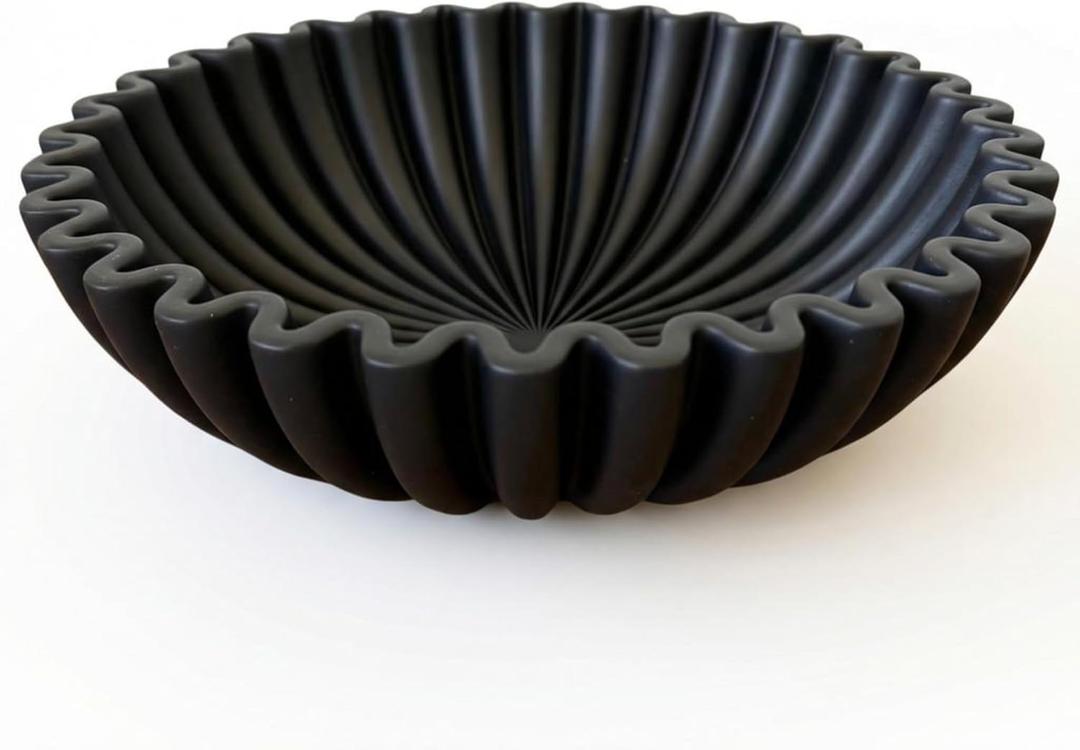 OAKOA Concrete Black Decorative Bowl for Home Decor - Black Fruit Bowl for Kitchen Counter - Black Bowl Decor - Modern Fruit Bowl Black - Centerpiece Bowl