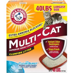 Arm & Hammer Multi-Cat Superior Odor Control with Clean Burst Clumping Cat Litter, 40lb