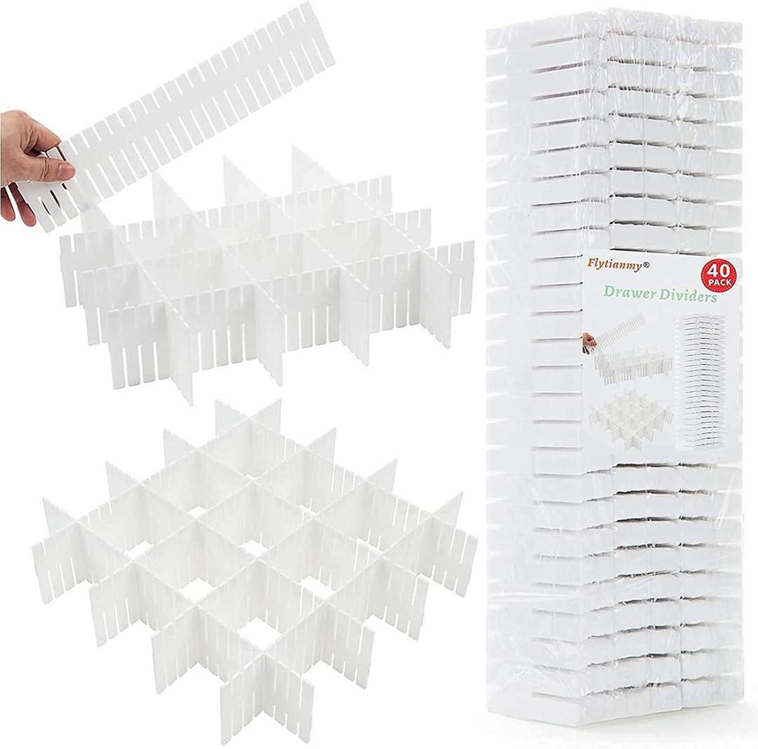 Flytianmy 40Pcs Drawer Dividers, Adjustable Drawer Organizer for Socks, Underwear, Makeup, Can Help Tidy Kitchen, Bedroom, Dresser White