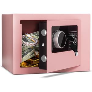 Digital Electronic Money Safe, Steel Security Lock Box with Keypad, Office Hotel Business Jewelry Gun Cash Safe, 0.23 Cubic Feet, 9.06" W x 6.69" D x 6.69" Hpink